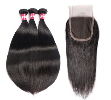 Natural Straight Hair Weaves With 4*4 Lace Closure Wholesale Brazilian Virgin Hair-HW009