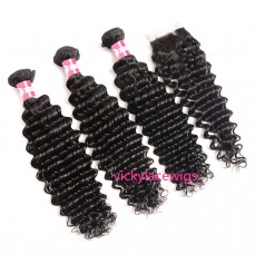 Deep Wave Bundles With Lace Closure Wholesale Brazilian Virgin Hair-HW006