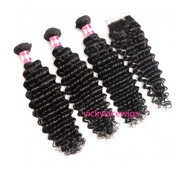 Deep Wave Bundles With Lace Closure Wholesale Brazilian Virgin Hair-HW006